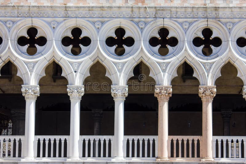 Front view of Doge`s Palace facade in Venice in Italy. Front view of Doge`s Palace facade in Venice in Italy